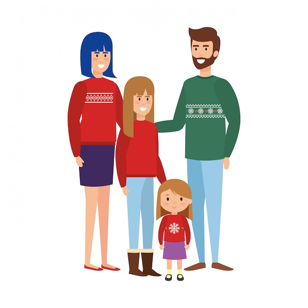 Vector parents couple with daughters christmas celebration