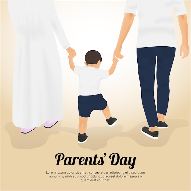彼の父と母の手を握っている赤ちゃんと父母の日の背景