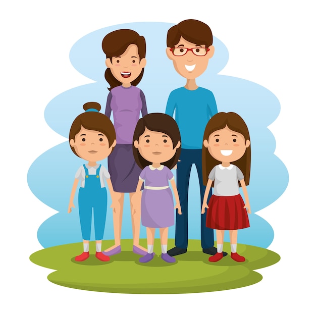 Vector parents with kids avatars characters