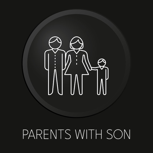 Parents with son minimal vector line icon on 3d button isolated on black background premium vector