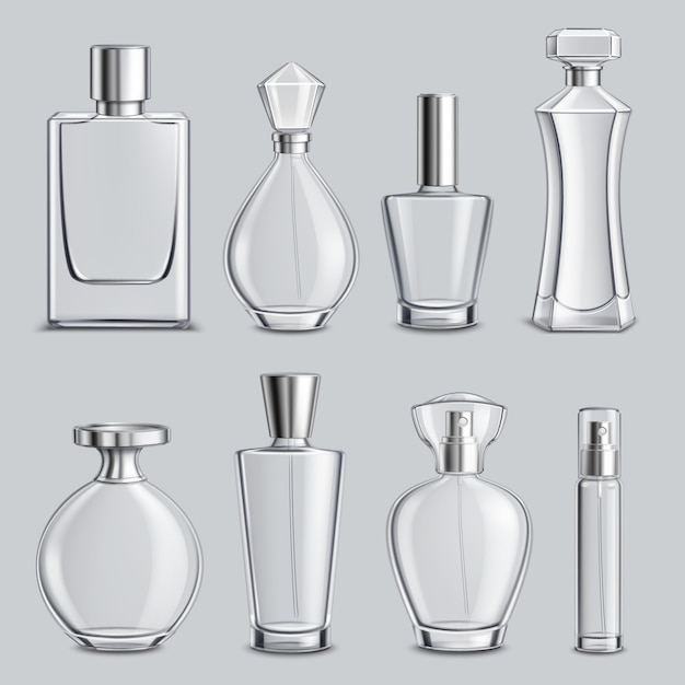 Parfum glazen flessen realistische set