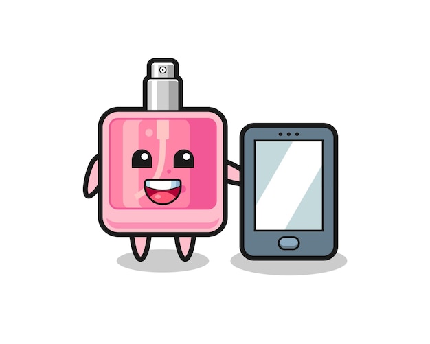 Parfum illustratie cartoon met een smartphone, schattig stijlontwerp voor t-shirt, sticker, logo-element