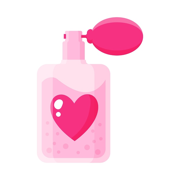 Parfum of eau de toilette met een hart. bruiloft en valentijn dag concept. vector cartoon geïsoleerde illustratie.