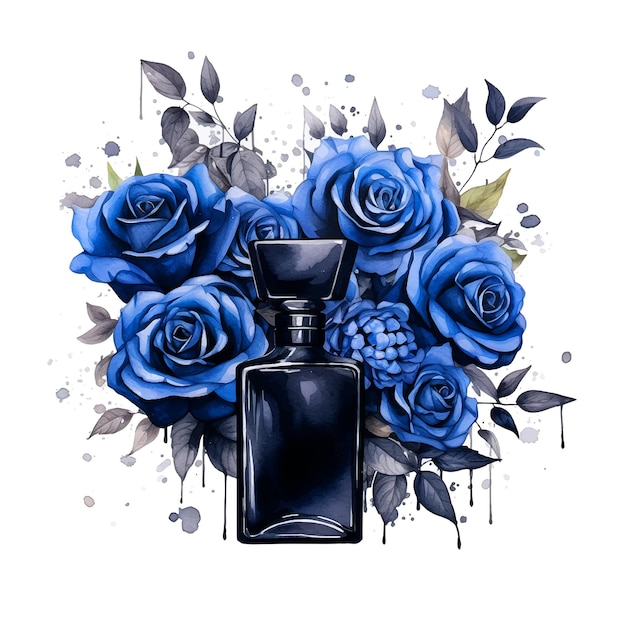 Parfum omgeven door bloemen aquarelverf