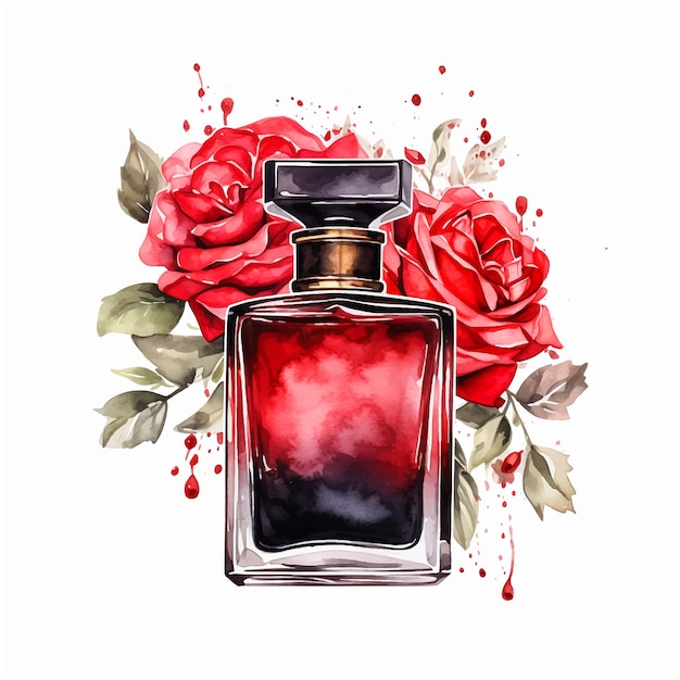 Parfum omgeven door bloemen aquarelverf