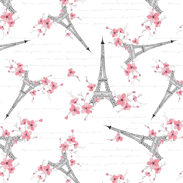 Parijs Eiffeltoren en kersenbloesempatroon
