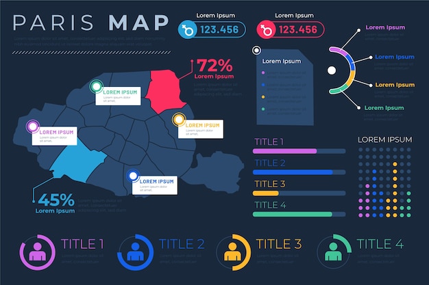 Parijs kaart infographics in plat ontwerp