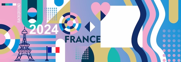 Parijs thema banner ontwerp Abstract viering geometrische decoratie roze wit donkerblauw
