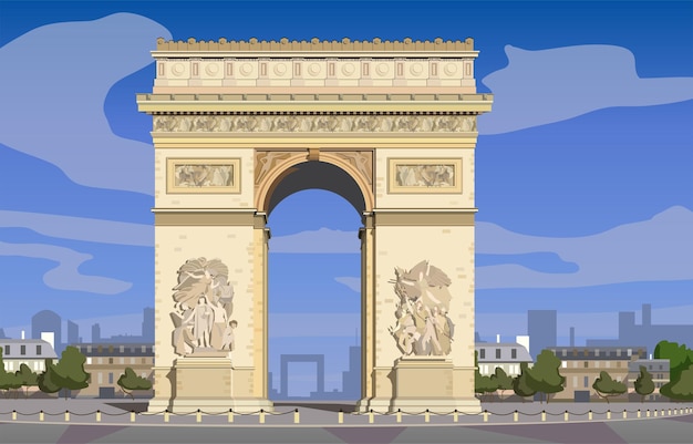 Vector paris arc de triomphe on the champs elysees vector