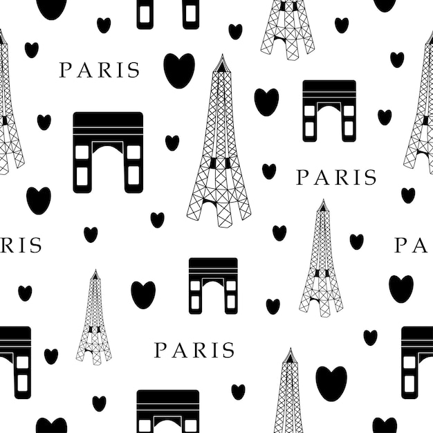 Paris, black and white seamless pattern