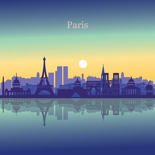 Paris City Skyline Silhouette blue sunset BackgroundVector illustration