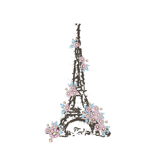 Вектор Париж эйфелева башня цветы пастель
