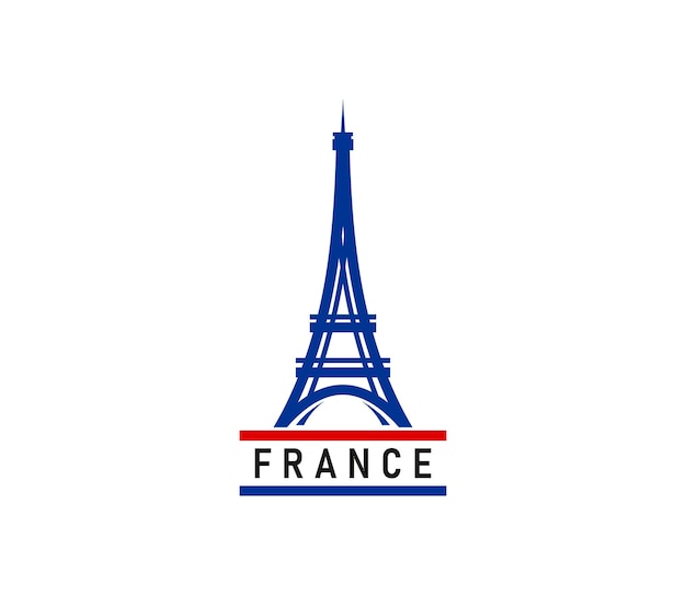 Paris Eiffel Tower icon of french city travel tours Monument in colors of french flag isolated symbol with Eiffel Tower Paris architecture landmark tourist attractions and destinations in France