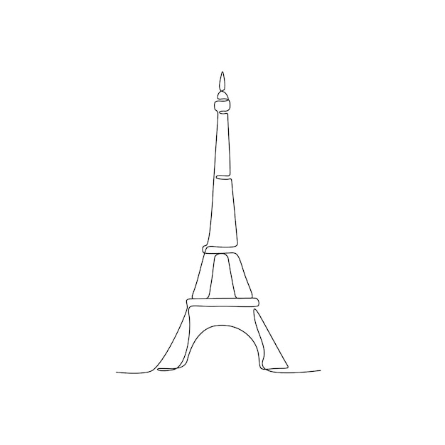 Paris Eiffel Tower Vector One Line Drawing Illustration