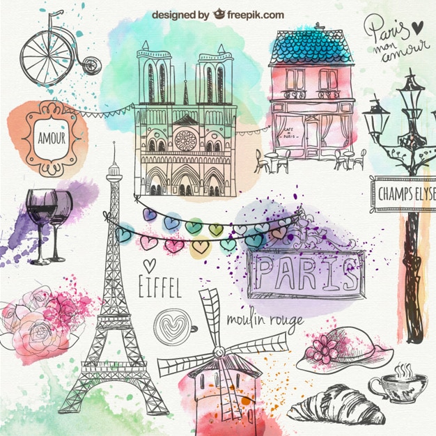 Paris hand drawn doodles