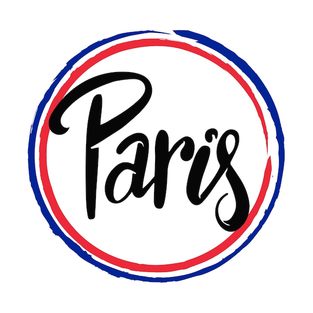 Vettore logo con scritta parigi all'interno della bandiera della francia a colori del cerchio