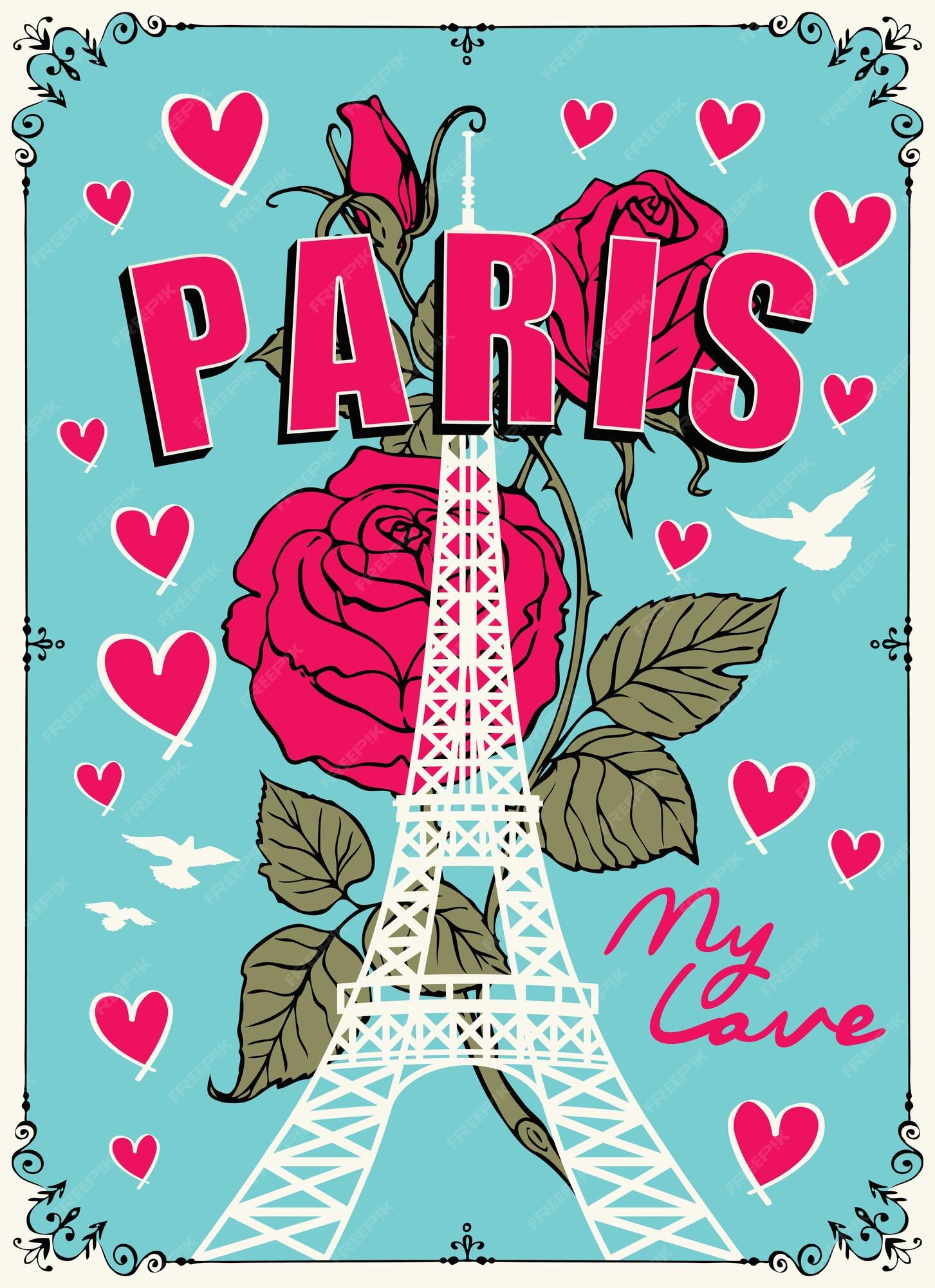 Premium Vector | Paris my love with eiffel tower Premium Vector | Paris my love with eiffel tower