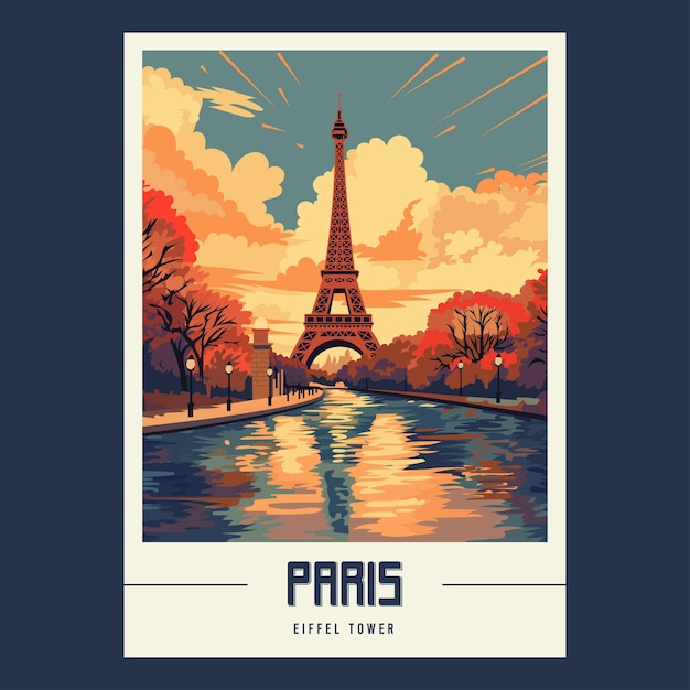 Vector paris retro vintage travel poster