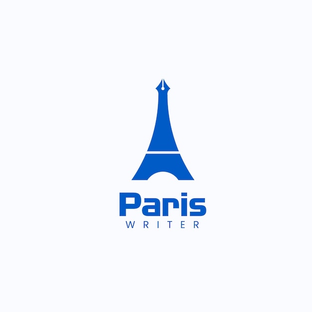 Parigi writer logo design moderno editore logo aziendale vecchia penna inchiostro icona penna torre eiffel vettore