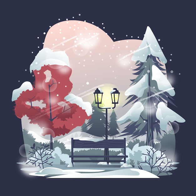 Park benches in winter illustration