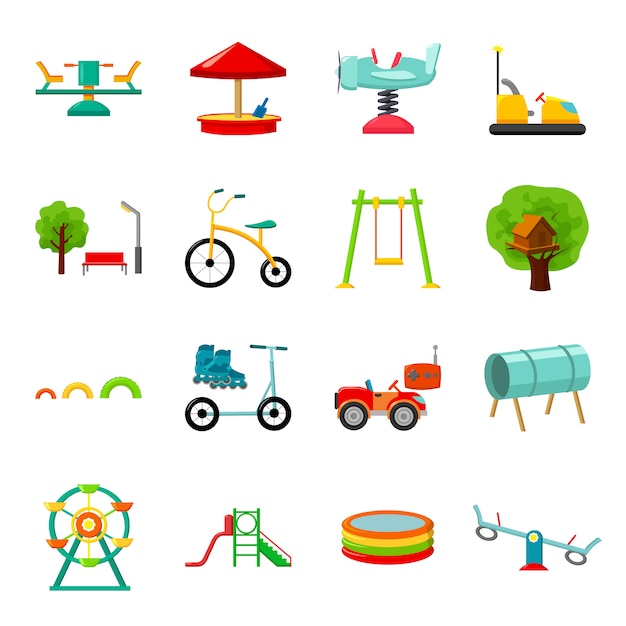 Vector park cartoon vector icon set. vector illustration of amusement park.