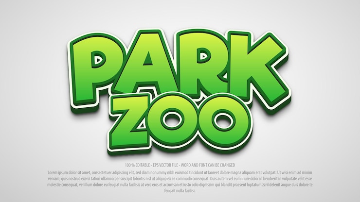 Vector park dierentuin 3d-stijl bewerkbaar teksteffect