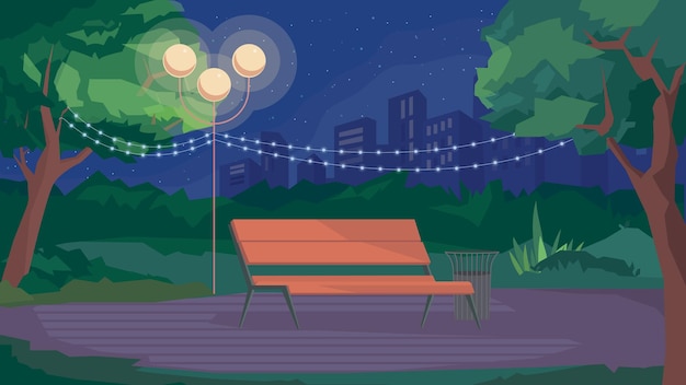 Vector park at night illustration background