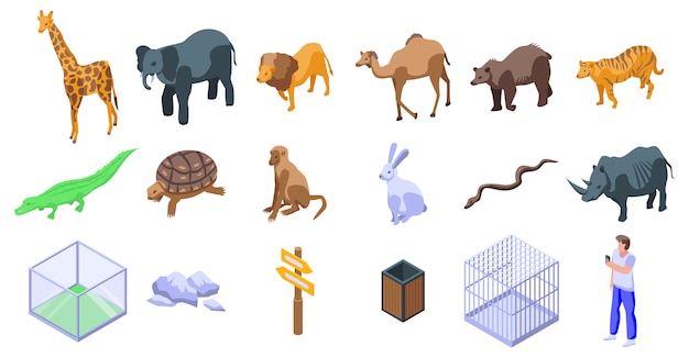 Park zoo icons set