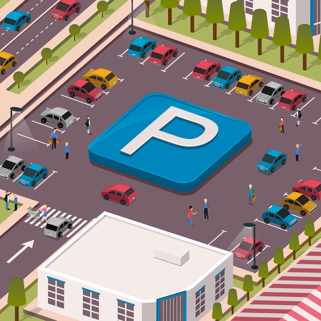 Vector parkeerplaats concept in 3d isometrisch plat ontwerp