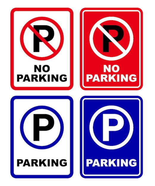 Parkeerplaats verboden teken geen parkeerplaats afdrukbaar symbool set silhouet pictogram ontwerp openbaar teken