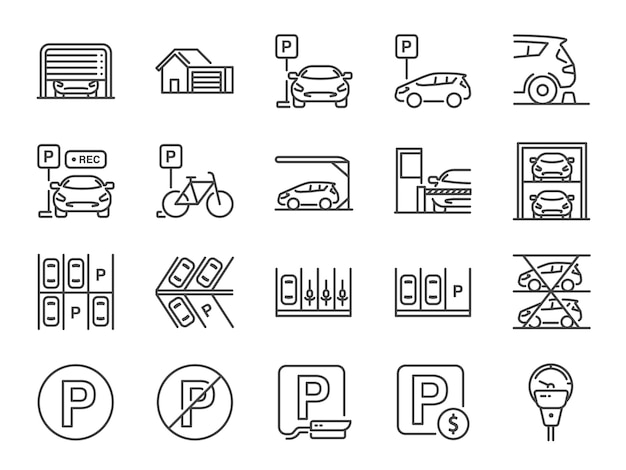 Vector parkeren lijn icon set.