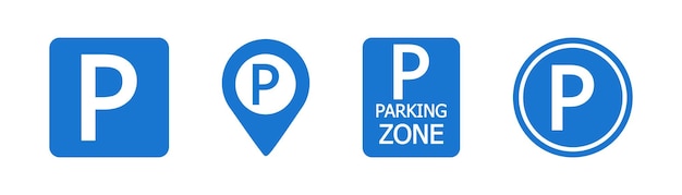 Vettore set di icone per il parcheggio dell'auto simbolo dell'illustrazione del parcheggio del puntatore segno p vettore mappa
