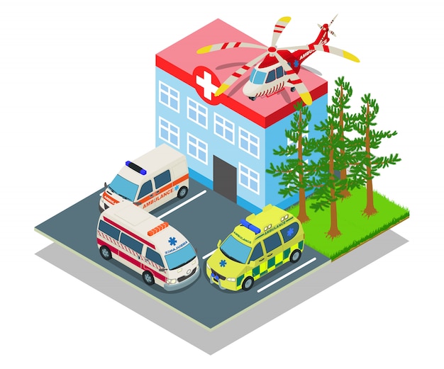 Parking hospital concept banner, isometric style