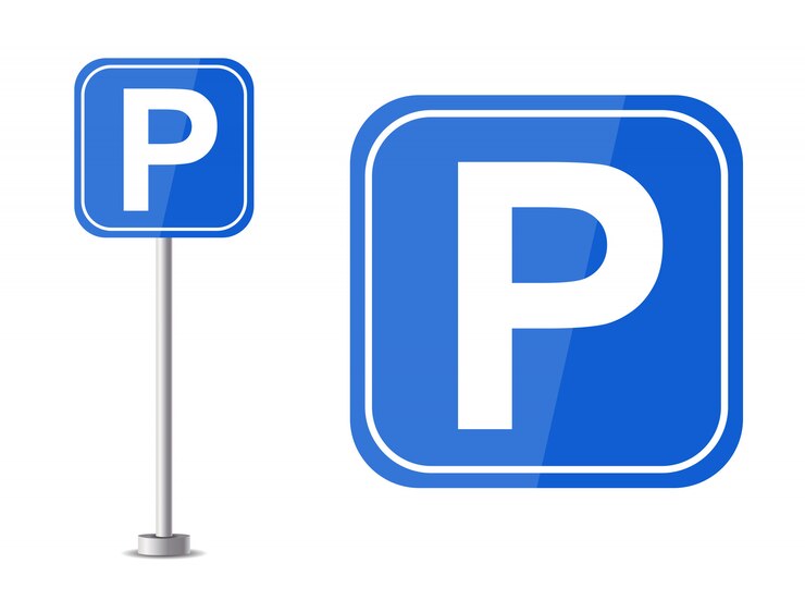 Vector parking place for car. blue road sign with letter p.  illustration