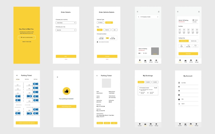 Vector parking spot app ui ux design template