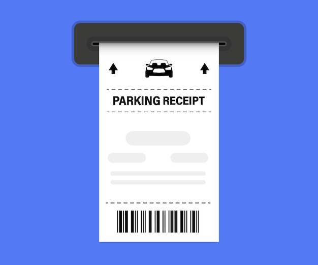 Parking ticket Parking receipt template Paper receipt from ticket machine slot Parking zone Cars parking tickets Payment station Price for car stay Entrance and exit ticket from vehicle stand