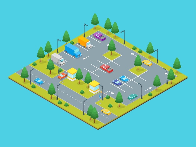 Parking Zone Concept 3d Isometric View Vector