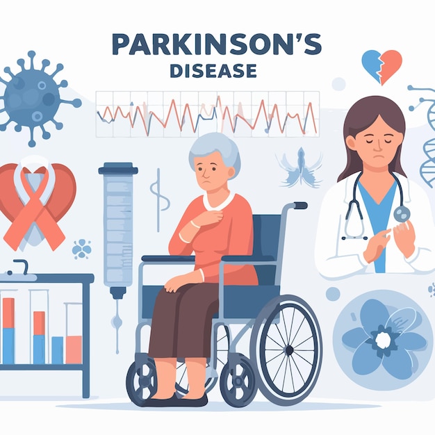 Parkinson disease flat drawn vector illustration illness concept