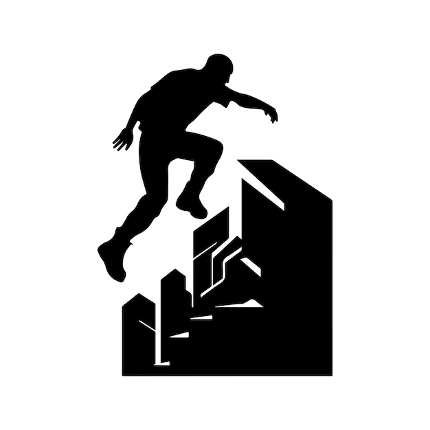 Parkour vintage logo lijntekeningen concept zwart-witte kleur hand getekende illustratie