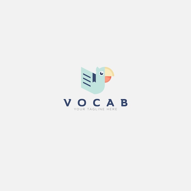 Дизайн логотипа попугая и книги для логотипа vocab