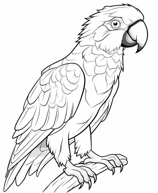 Vector parrot cartoon bird for coloring page black and white coloring book or page for children