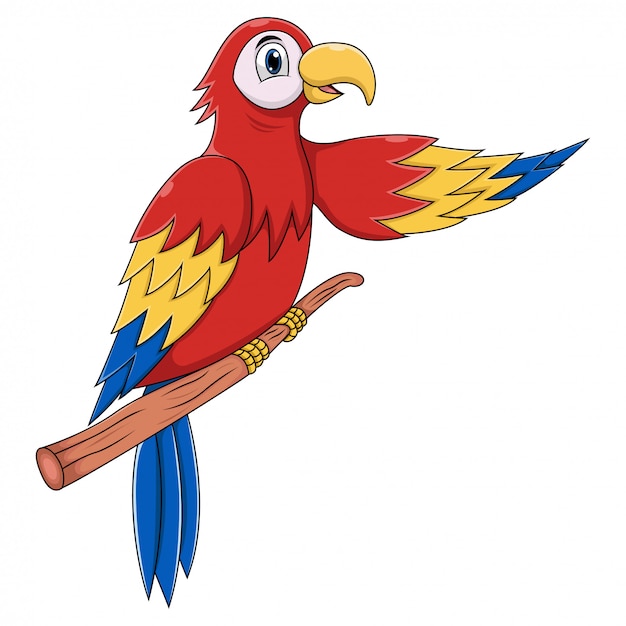 Parrot cartoon waving on branch