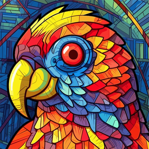 Parrot colorful watercolor stained glass cartoon clipart animal animal character
