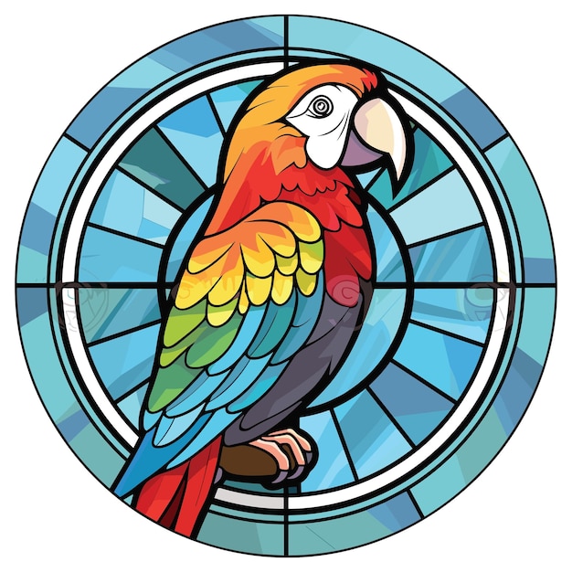 Parrot Colorful Watercolor Stained Glass Cartoon Kawaii Clipart Animal Pet Illustration