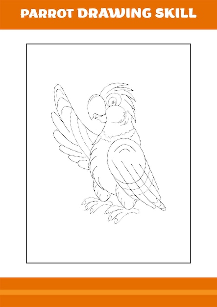 Parrot drawing skill for kids Line art design for kids printable coloring page