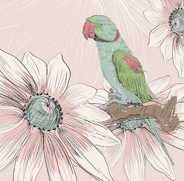 Parrot and flowers