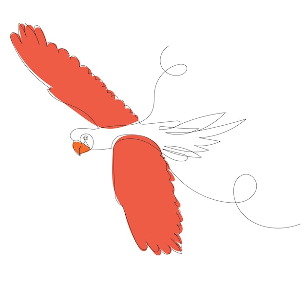 Рисунок линии эскиза летающего попугая на белом фоне вектор