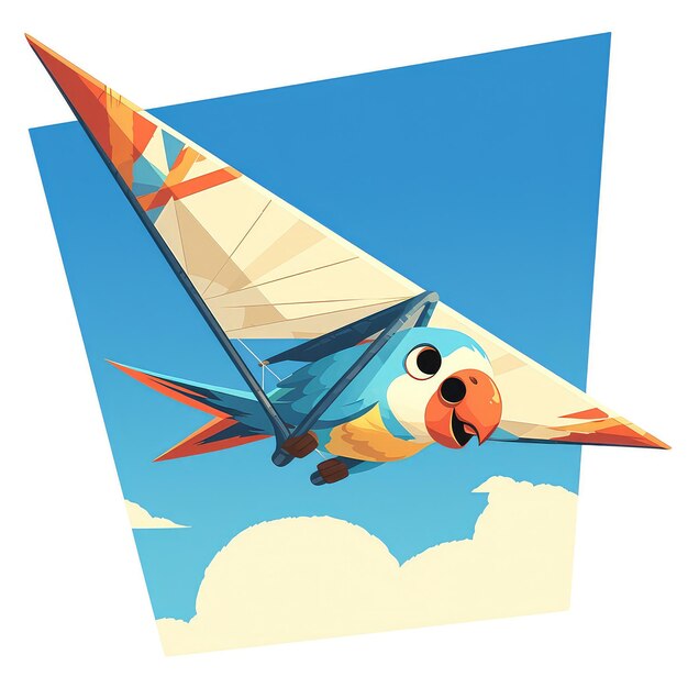 Vector a parrot riding a hang glider cartoon style