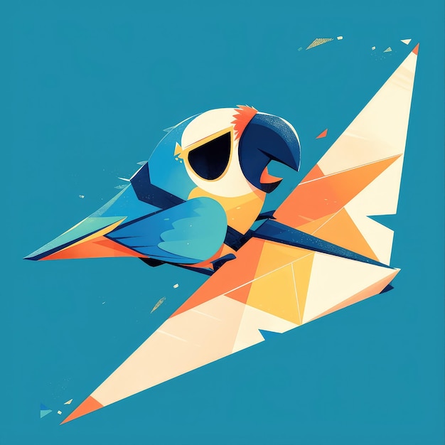 Vector a parrot riding a hang glider cartoon style