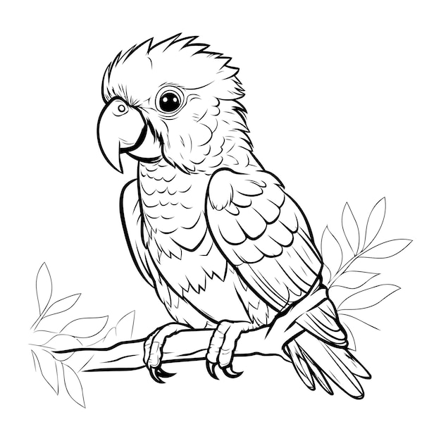 Parrot sitting on a branch Coloring book for adults